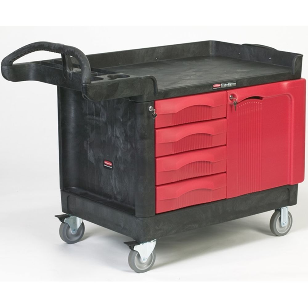 Rubbermaid TradeMaster Cart with 4 Drawers and Cabinet, Small